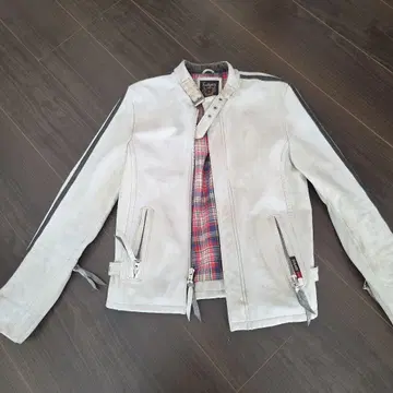 Schott 화이트 가죽 라이더 자켓 XS