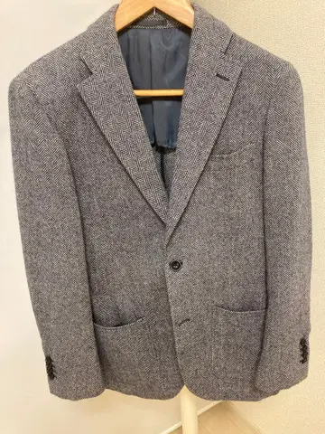 HILTON 테일러드 자켓 L 사이즈 본견 소매 헤링본 네이비