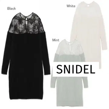 SNIDEL 시스루 레이스 블로킹 니트 원피스 블랙