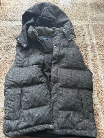 SHIPS 체크 무늬 후드 부착 다운 베스트 M