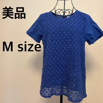 [ 새상품급 ] 블루 반팔 상의/블라우스/T셔츠/비침/디자인/파랑