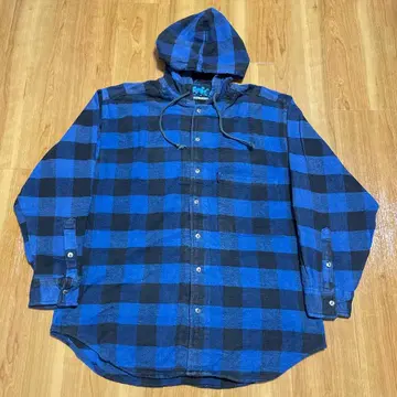 구제 의류 RHINOCEROS 후드 부착 긴팔 플란넬 체크 셔츠