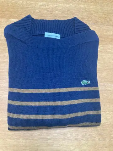 LACOSTE 네이비/브라운 보더 니트 원피스 큰 사이즈 40 XL