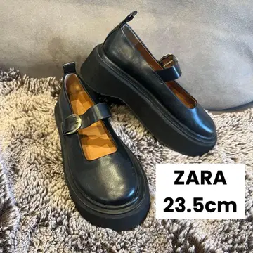 미사용급 ZARA 멜리 제인 통굽 플랫슈즈 블랙 23.5cm