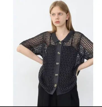 Aga 시스루 니트 반팔 가디건 다크 그린