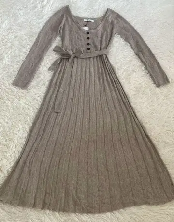 [ GRL ] 새상품! 택 포함 리브 편직 베이지 롱 원피스 벨트 포함