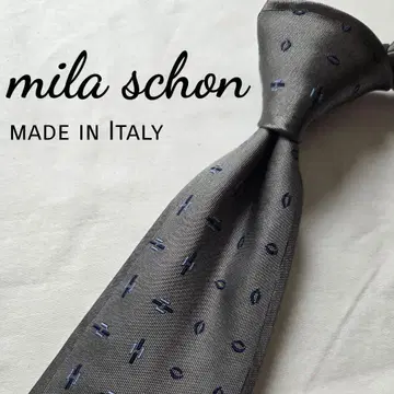 새상품급 mila schon 넥타이 100% 실크 그레이 블루 도트