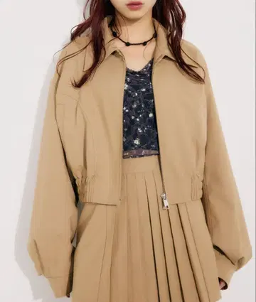 SLY 셋업 프론트 지퍼 크롭 블루종 & 플리츠 스커트