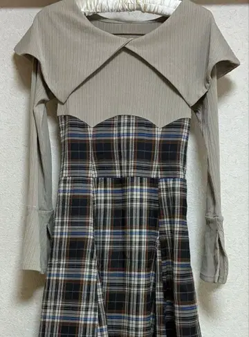 다즐린 빅 컬러 체크 코르셋 원피스 베이지