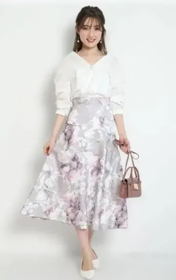 Apuweiser-riche 꽃무늬 플레어 롱 스커트