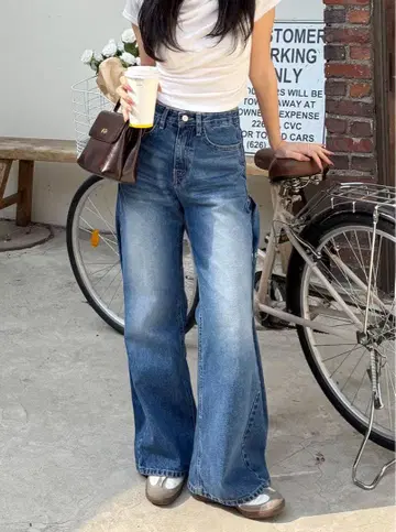 nabi 3웨이 버튼 와이드 레그 데님 팬츠 블루