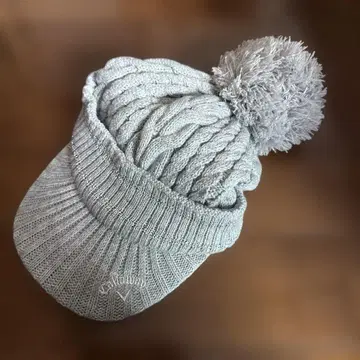 그레이 폼폼 포함 니트 모자 프리 사이즈