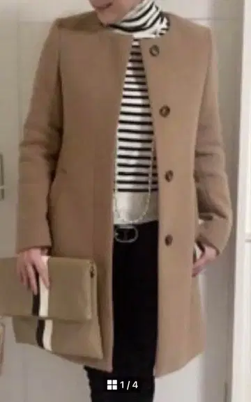 베이지 노카라 울 혼방 코트 유니클로