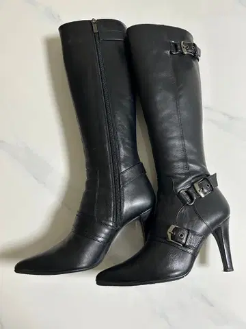 Pinky&Dianne 블랙 가죽 롱 부츠