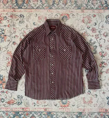 wrangler 90년대 스트라이프 웨스턴 셔츠 버건디 그레이 L