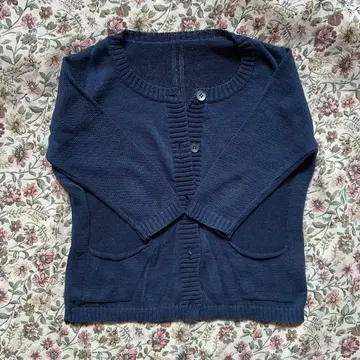 firstbell 네이비 버튼 달린 7부 소매 가디건