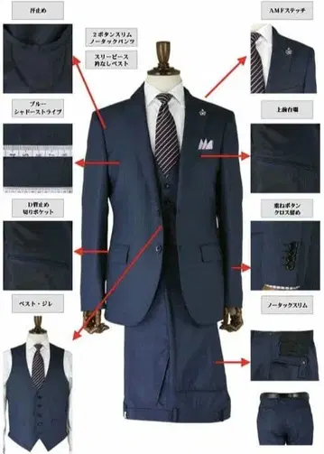 남성용 쓰리피스 수트 네이비 A4