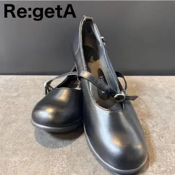 Re:getA 블랙 스트랩 힐 펌프스 25-25.5cm