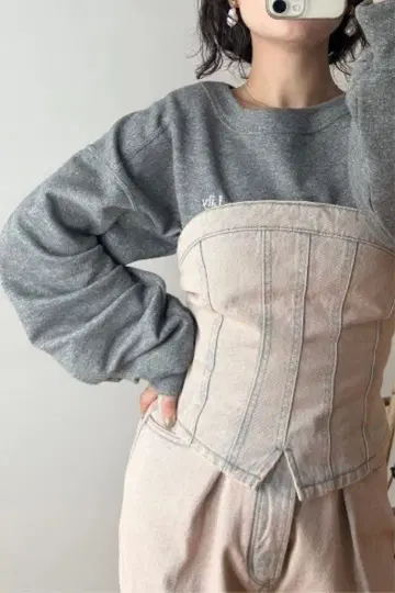 [ LILY BROWN ] 데님 코르셋 뷔스티에