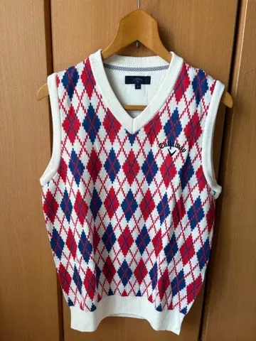 캘러웨이 남성용 베스트 M 빨간색, 파란색, 흰색 다이아몬드 패턴