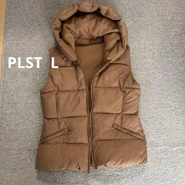 미사용 새상품급 PLST 브라운 후드 부착 리버서블 다운 베스트 L