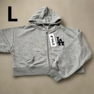 새상품 MLB LA 사가 자수 크롭 집업 후드티