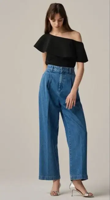 하이웨스트 와이드 레그 데님 팬츠