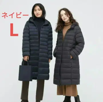 유니클로 울트라 라이트 다운 후디드 코트 롱 코트 L 네이비