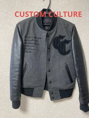커스텀컬쳐 바시티 자켓 가죽제품 그레이 블랙 사이즈 40