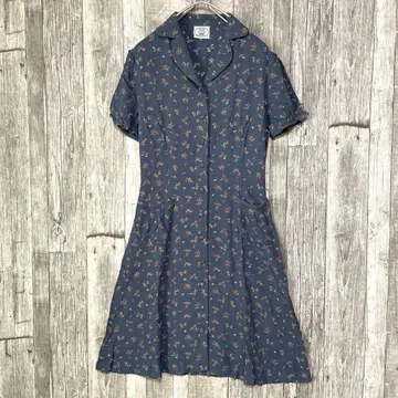 네이비 꽃무늬 반팔 셔츠 원피스