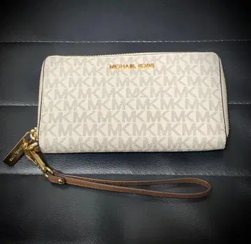 (미사용 새상품) MICHAEL KORS MK 로고 장지갑 베이지