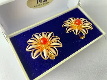 빨간색 마노 플라워 귀찌 꽃 모양 금 도금 귀찌 골드