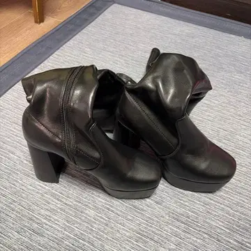 블랙 합성 피혁 롱 부츠 하이힐 LL 사이즈