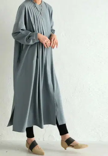 [ antiqua ] 턱 플리츠 셔츠 원피스