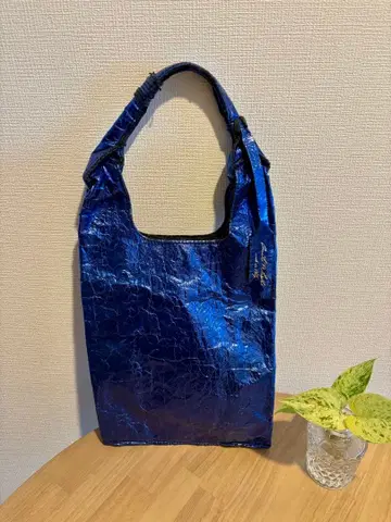 크랙 가공 파랑 합성 피혁 숄더백