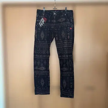 남성용 빈티지 에스닉 패턴 블랙 데님 팬츠