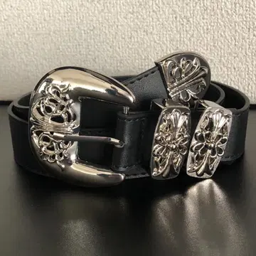 벨트 블랙 버클 장식 크로스 실버 색상 전체 길이 99cm 폭 3.3cm