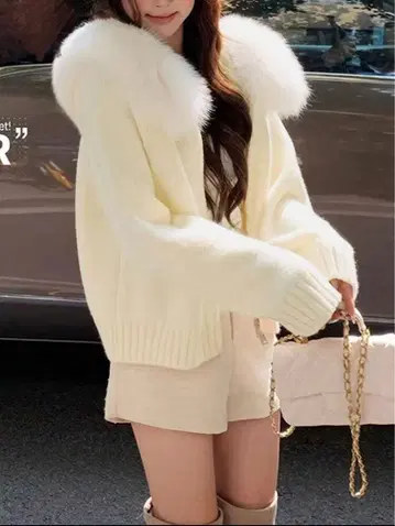 shein 퍼 후드 니트 M 사이즈 화이트