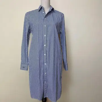 랄프 로렌 파랑과 화이트 스트라이프 긴팔 셔츠 사이즈 4