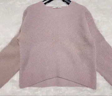 아나이 울 캐시미어 편직 V넥 라메 핑크 베이지 38