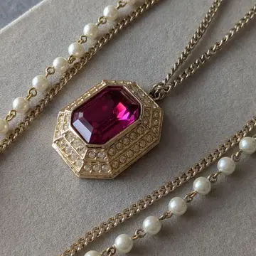 빈티지 목걸이 큐빅 모조 진주 롱 목걸이