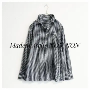 새상품급 Mademoiselle NON NON 깅엄 체크 코튼 블라우스
