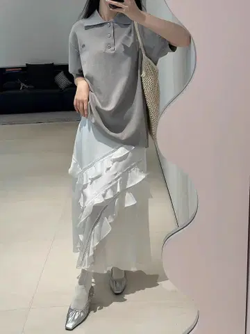 프릴 달린 화이트 롱 스커트