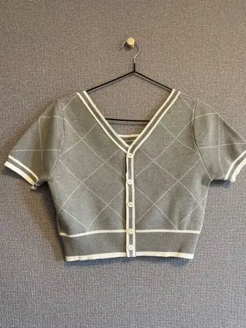 rienda 그레이 다이아몬드 패턴 반팔 가디건