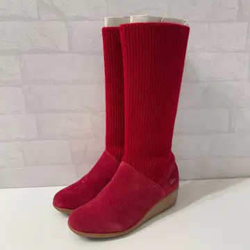 [ LACOSTE ] 니트 x 스웨이드 롱 부츠 빨간색 로고