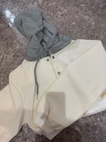 후드 부착 캐주얼 후드티 화이트 x 그레이 블루종 크롭