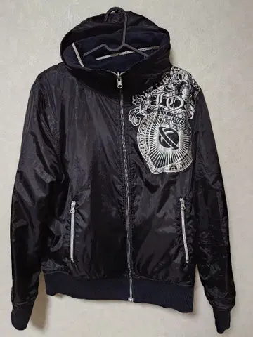 LOST 후드 부착 블랙 나일론 자켓 리버서블 남성용 M