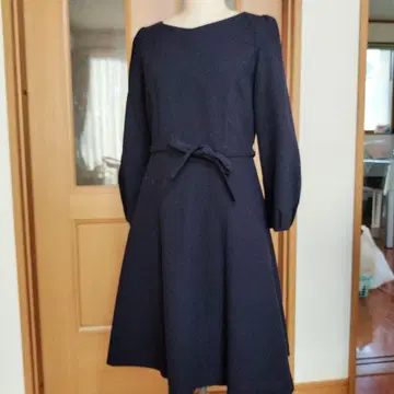 네이비 긴팔 원피스 허리 리본 포함