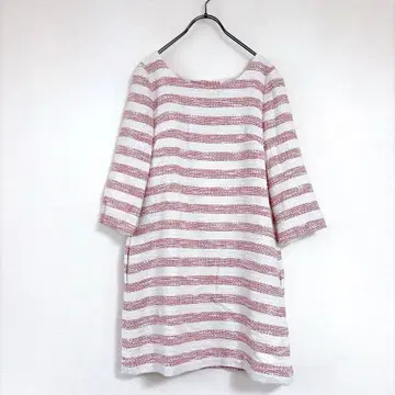 스트로베리 필드(2) 7부 소매 튜닉 보더 라메 고급 꽃 단추