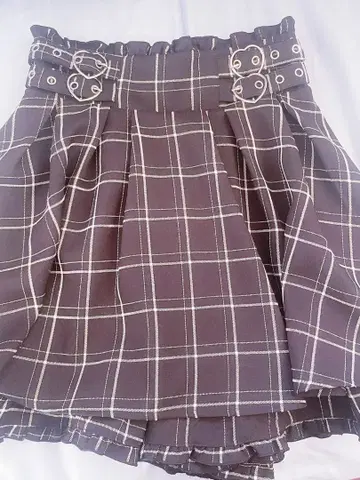 MARS W 하트 버클 치마바지 체크